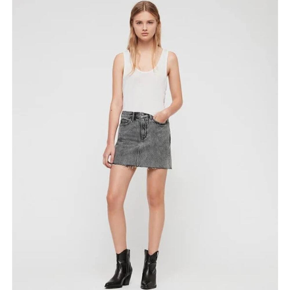 ALLSAINTS lexi black washed mini denim skirt frayed hem size US 6